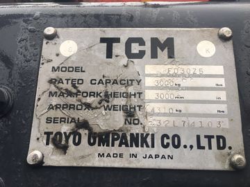 3 ton Gebruikte Tcm-Vorkheftruck Fd30/Gebruikte Industriële Forklifts-het Opheffen Hoogte 3m leverancier